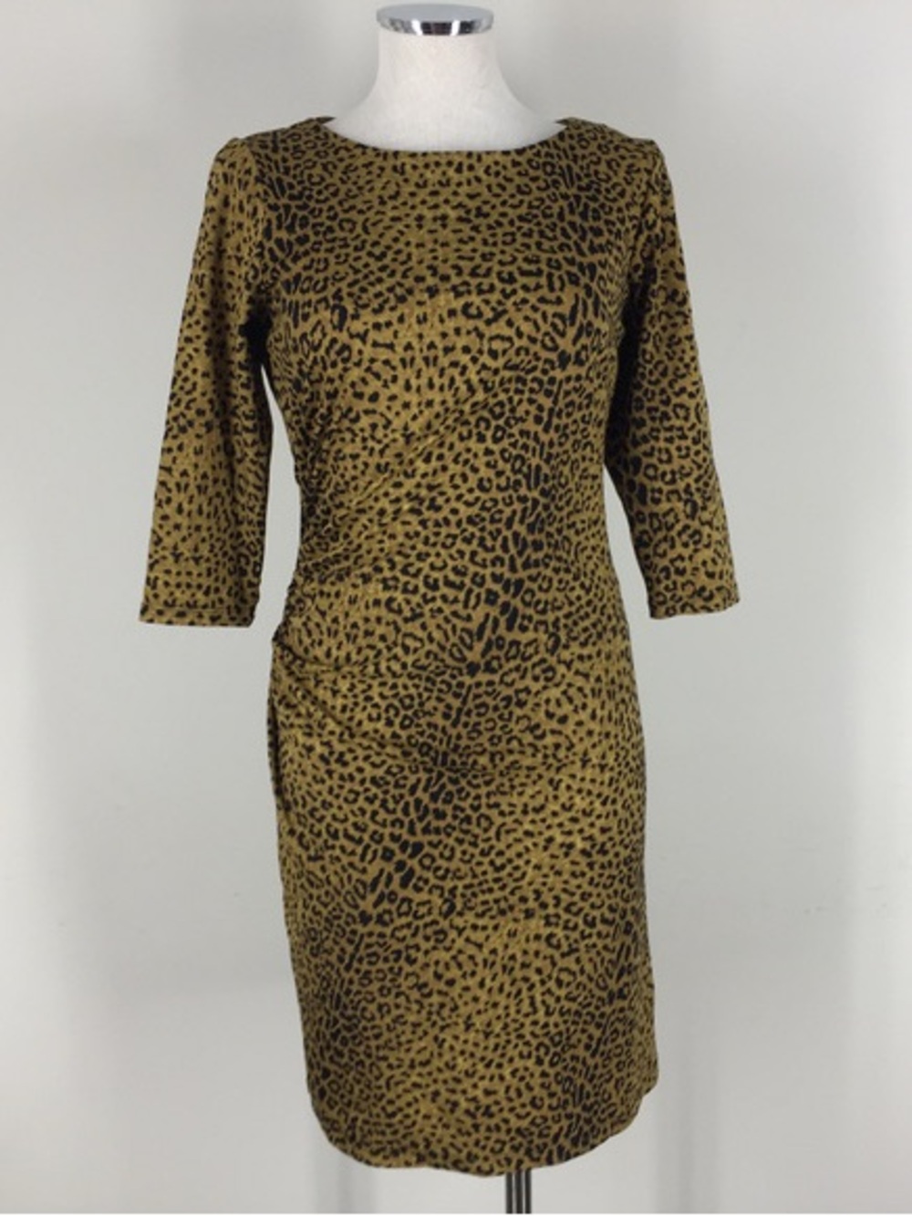 J McLaughlin New Size L Cheetah Print Side Rouched Dress Catalina Cloth Boatneck